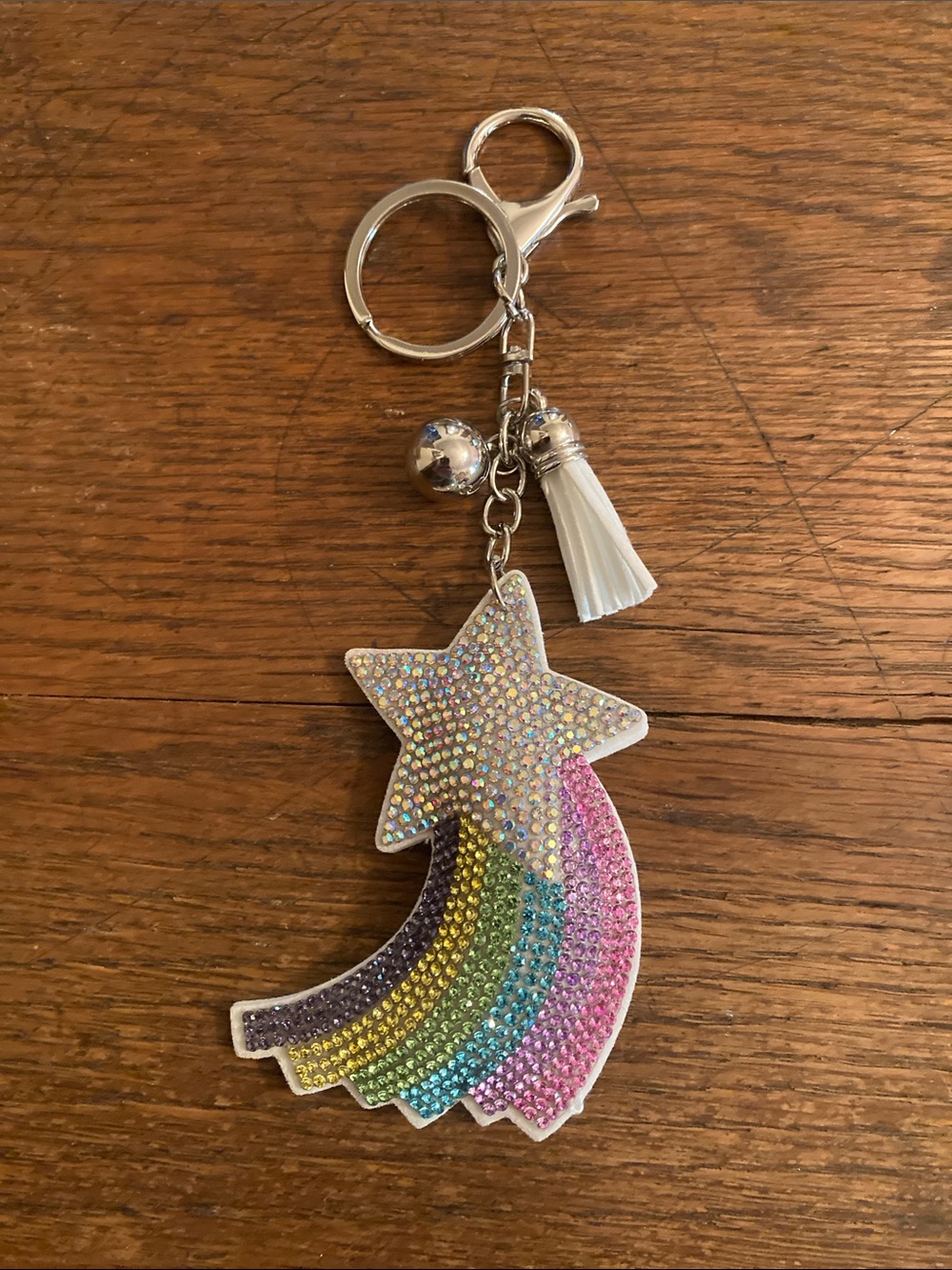 Shooting Star Rainbow Purse Charm/Keychain Rhinestone Silver Tone NWOT